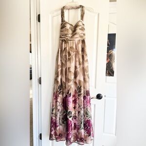 Adrianna Papell floral halter full length dress, size 2.